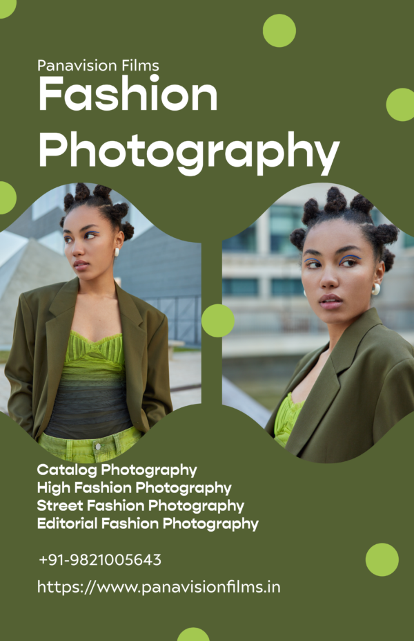 A model posing in a high-fashion outfit, captured by PANAVISION FILMS with dramatic lighting and cutting-edge styling to enhance the fashion statement.